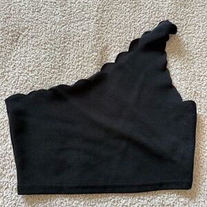 Black Scalloped One-Shoulder Top